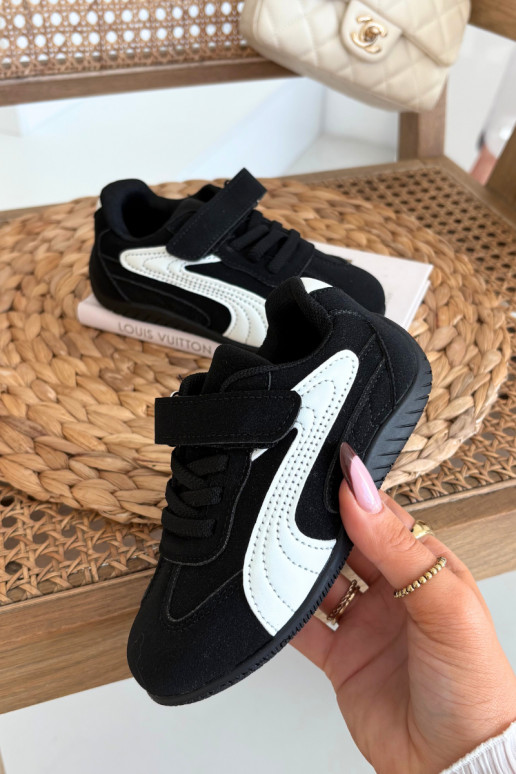 Kinder sneakers met klittenbandsluiting in zwart en wit Perrin