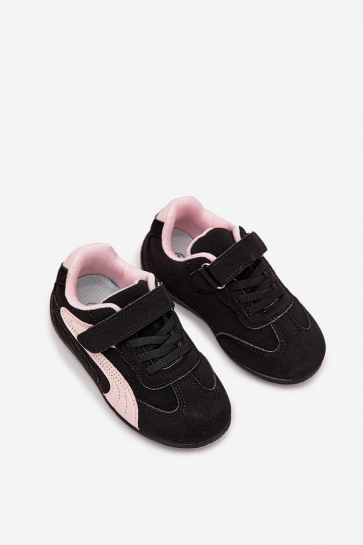 Kinder sneakers met klittenbandsluiting in zwart en roze Perrin