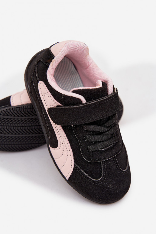 Kinder sneakers met klittenbandsluiting in zwart en roze Perrin