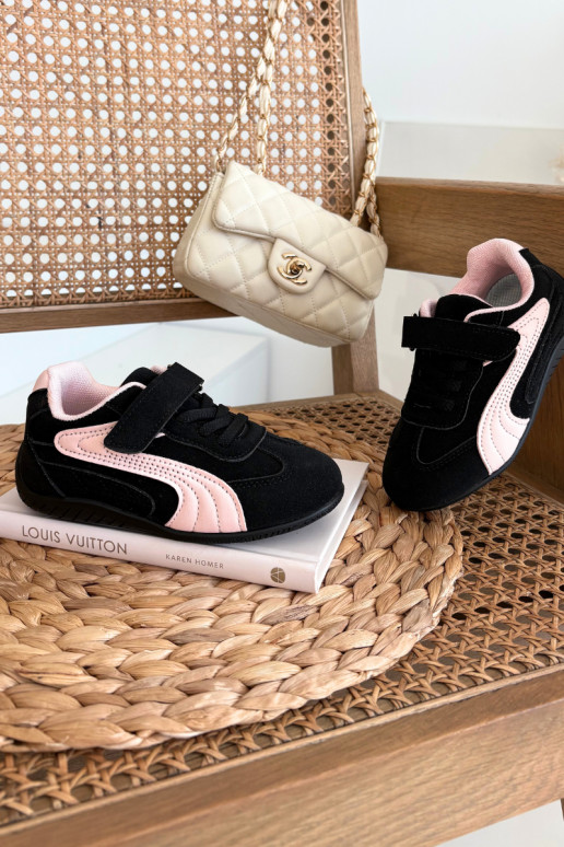 Kinder sneakers met klittenbandsluiting in zwart en roze Perrin