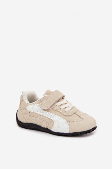 Kinder sneakers met klittenbandsluiting in zandkleur Perrin