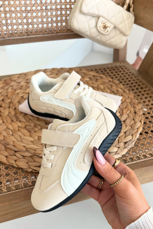 Kinder sneakers met klittenbandsluiting in zandkleur Perrin