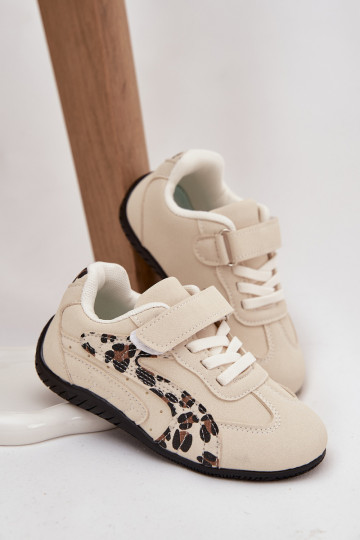 Kinder sneakers met klittenbandsluiting in zandkleur met patronen Perrin
