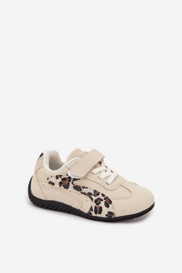 Kinder sneakers met klittenbandsluiting in zandkleur met patronen Perrin 2