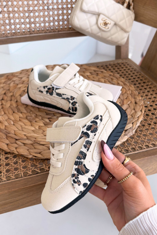 Kinder sneakers met klittenbandsluiting in zandkleur met patronen Perrin