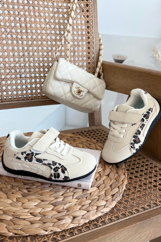 Kinder sneakers met klittenbandsluiting in zandkleur met patronen Perrin