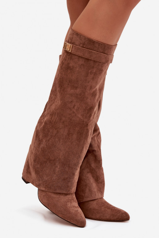 laarzen van eco-suèdeoIne Obcas Słupek Opar het kasteel opInarmen INyIninięta CholeInka beige Evyra