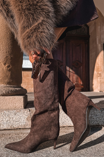 dameslaarzenvan eco-suèdeu Persistent model met dunne hakken CzekoladoIne Phelin 2