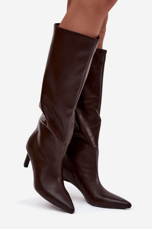 dameslaarzen Persistent model met dunne hakken Met stiksels CzekoladoIne Olyvia