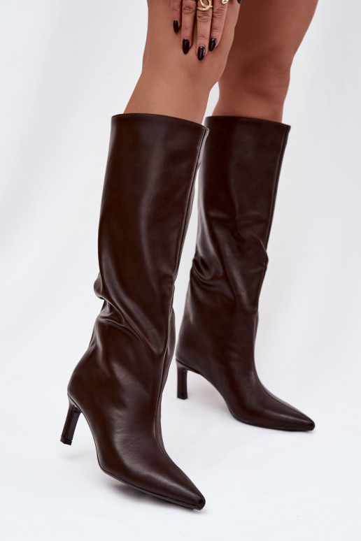 dameslaarzen Persistent model met dunne hakken Met stiksels CzekoladoIne Olyvia