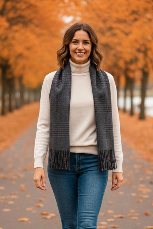 Grijze dames sjaal met ruiten Pirouet