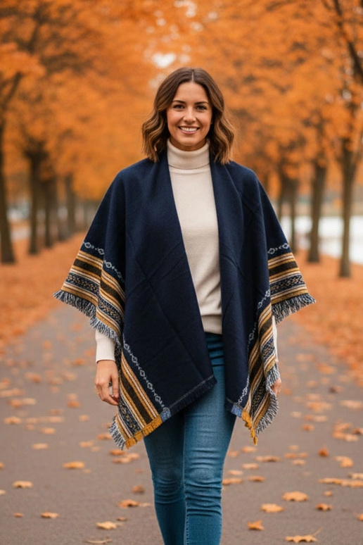 Donkerblauwe sjaal met versiering Rio