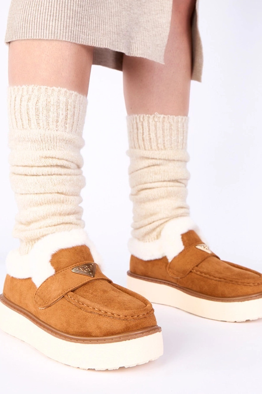 Bruine warme mokassins met bont Loafy