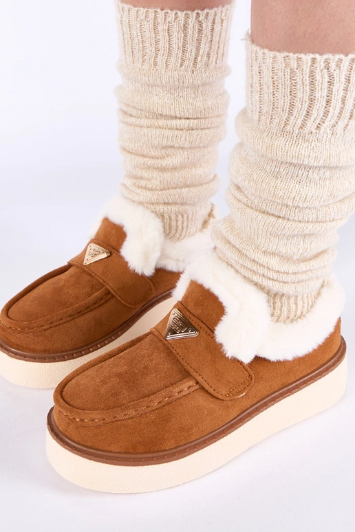 Bruine warme mokassins met bont Loafy