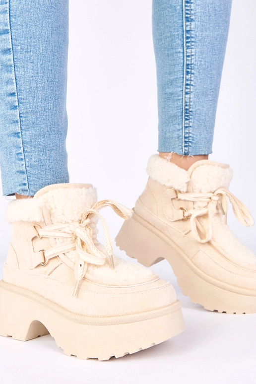 Zandkleurige sneeuwlaarzen met bont...