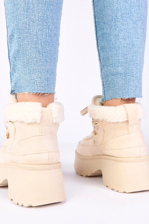 Zandkleurige sneeuwlaarzen met bont...