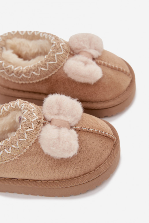 Kinder sneeuwlaarzen met borduursel en strik, zandkleur Daven