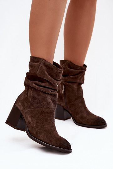 Leren suède schoenen met plooien en hakken Zazoo 1127 in chocoladekleur 2