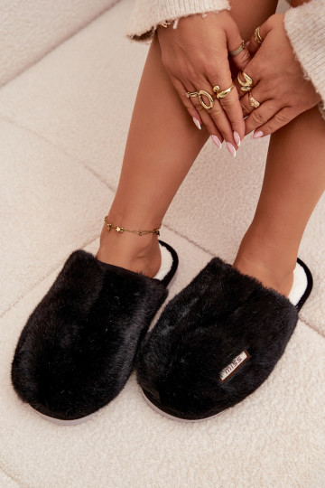 Zwarte dames slippers met bont Belinna