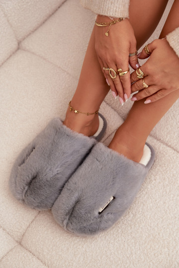 Grijze dames slippers met bont Belinna