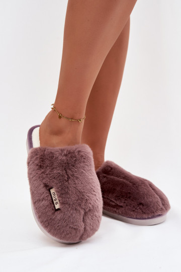 Donkerpaarse dames slippers met bont Belinna
