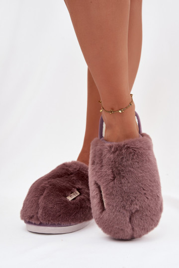 Donkerpaarse dames slippers met bont Belinna 2
