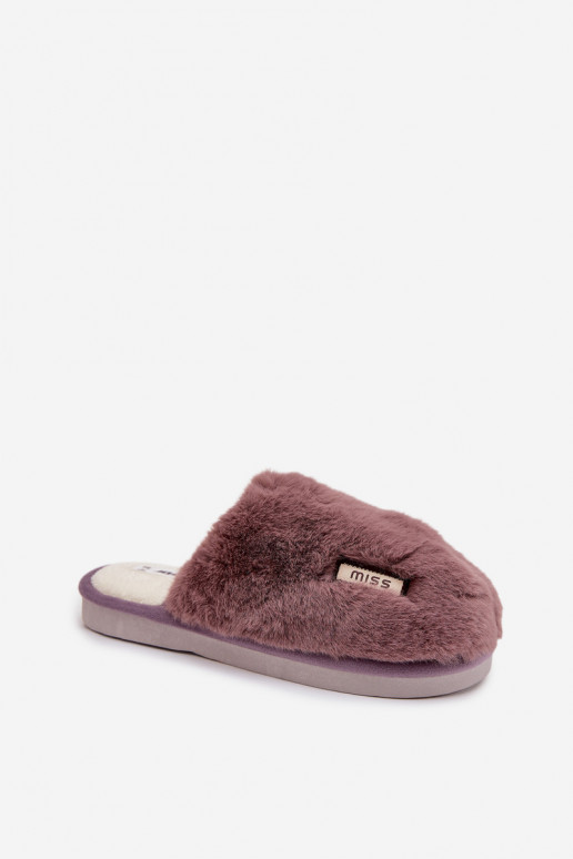 met bont Slippers Dames Donkerpaarse kleur Belinna