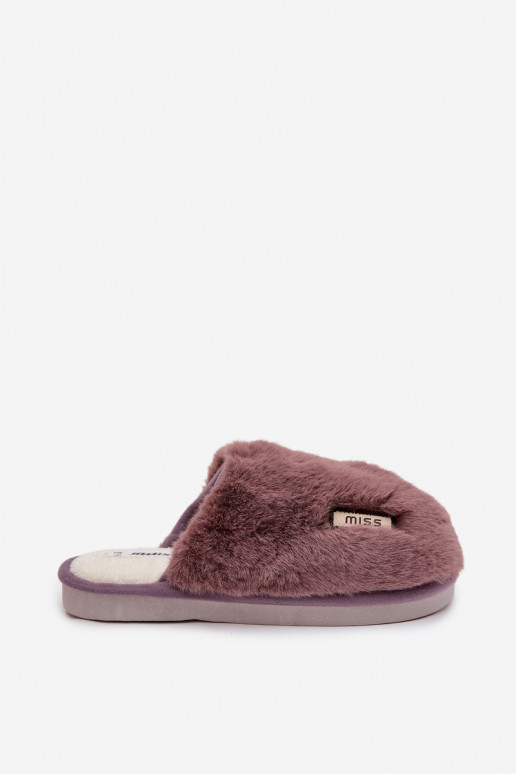 met bont Slippers Dames Donkerpaarse kleur Belinna