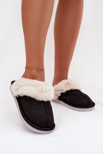 Zwarte dames slippers met bont Carisse 2