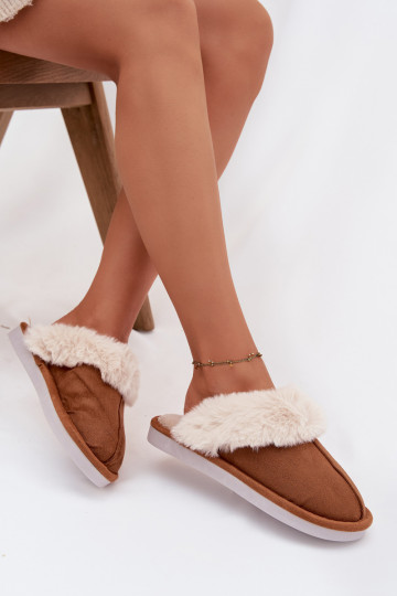 Bruine dames slippers met bont Carisse