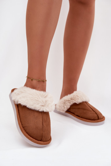 Bruine dames slippers met bont Carisse 2