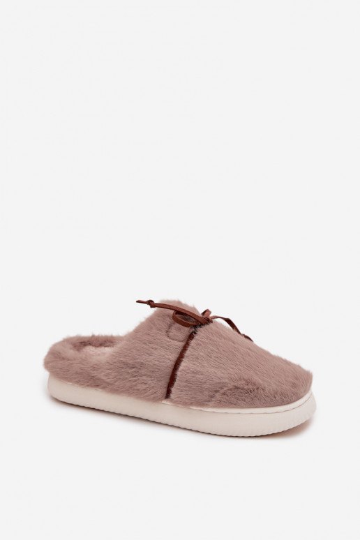 met bont Slippers met linten kaki kleuren Minella