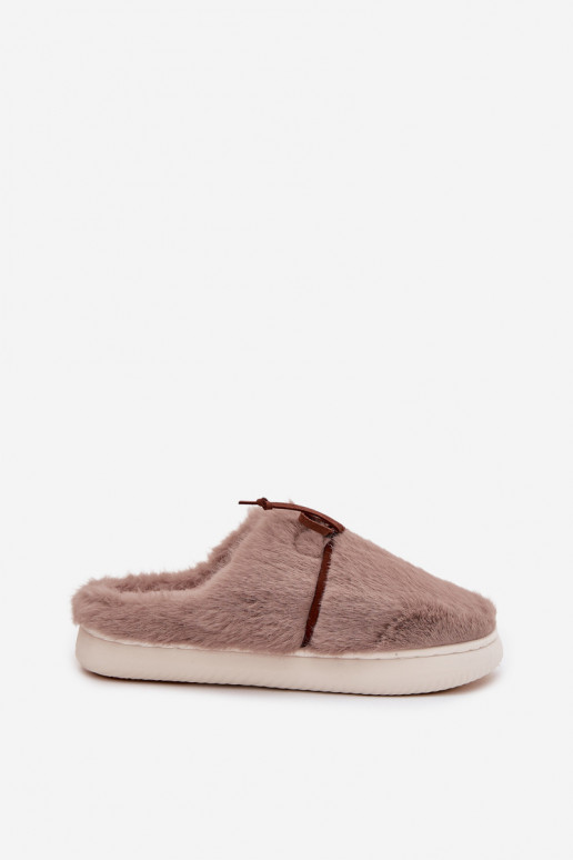 met bont Slippers met linten kaki kleuren Minella