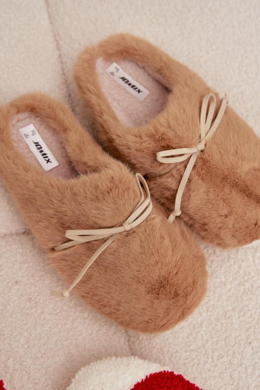 met bont Slippers met linten bruine kleur Minella
