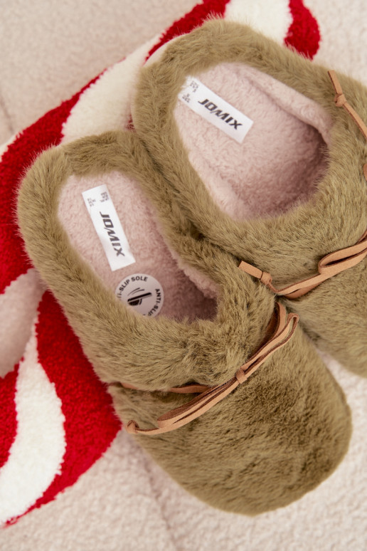 met bont Slippers met linten groene kleur Minella
