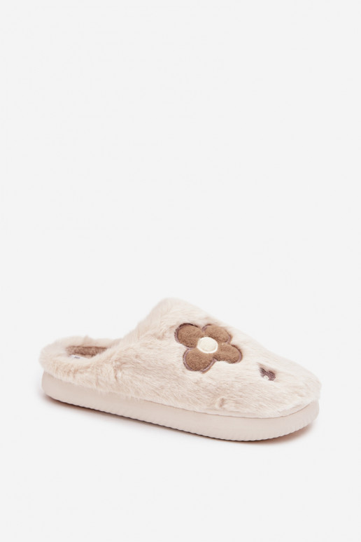 met bont Slippersmet bloemmotievenuszkami beige Selinne
