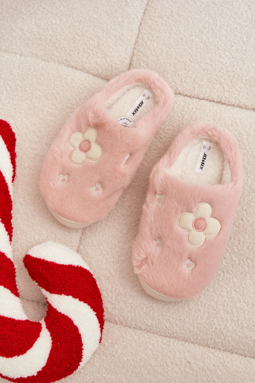 met bont Slippersmet bloemmotievenuszkami roze Selinne