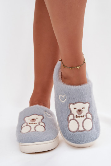 Blauwe Noralie slippers met bont en een teddybeer 2