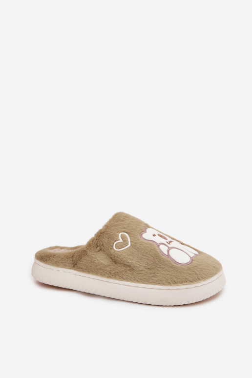 met bont Slippers Met Beer groene kleur Noralie