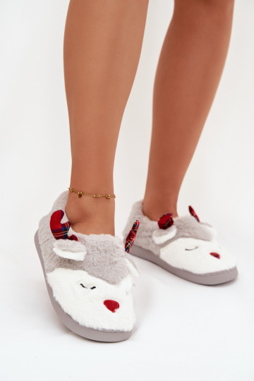 Slippers Kerstmis Dames Met Thema Rendier met bont grijs Orsella 2