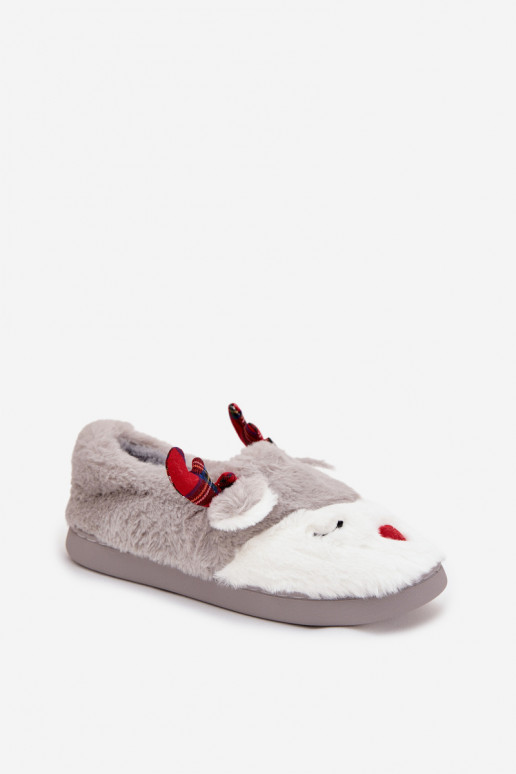 Slippers Kerstmis Dames Met Thema Rendier met bont grijs Orsella