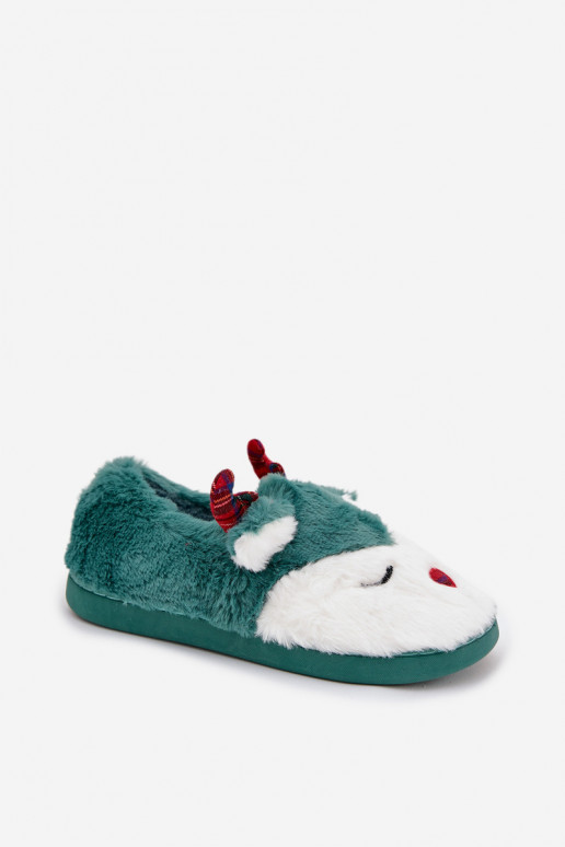 Slippers Kerstmis Dames Met Thema Rendier met bont groene kleur Orsella