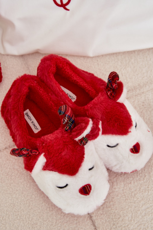 Slippers Kerstmis Dames Met Thema Rendier met bont rood Orsella