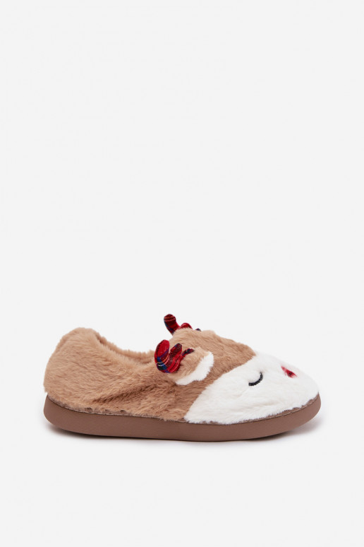 Slippers Kerstmis Dames Met Thema Rendier met bont beige Orsella