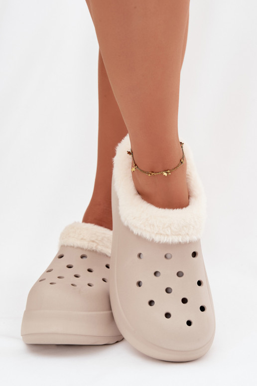 LichtgeInicht pantoffels Damespantoffels opInarmen met bont erin kaki kleuren Palvine