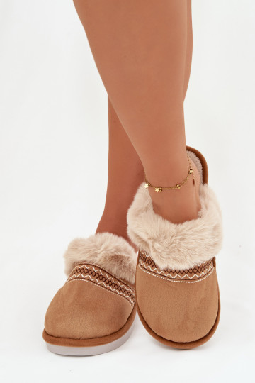 Slippers Dames met bont I Haftem bruine kleur Devianne