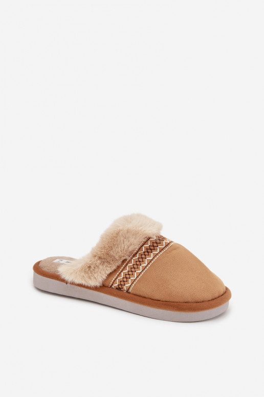 Slippers Dames met bont I Haftem bruine kleur Devianne