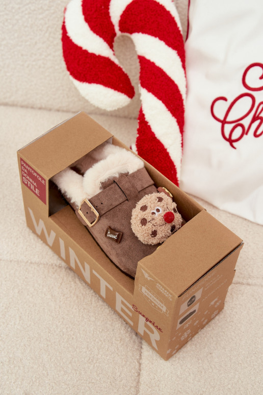 Slippers Dames met mooie details I met gespen opInarmen met bont erin bruine kleur Thalora