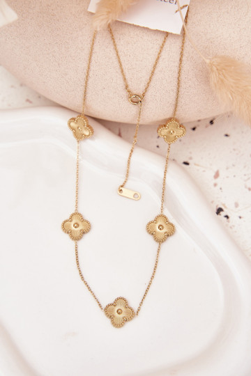 Nekloos uit roestvrij staalmet bloemmotievenuszkami gouden kleur