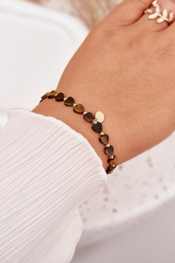 Armband Harten Gemaakt van chirurgisch staal Bruin